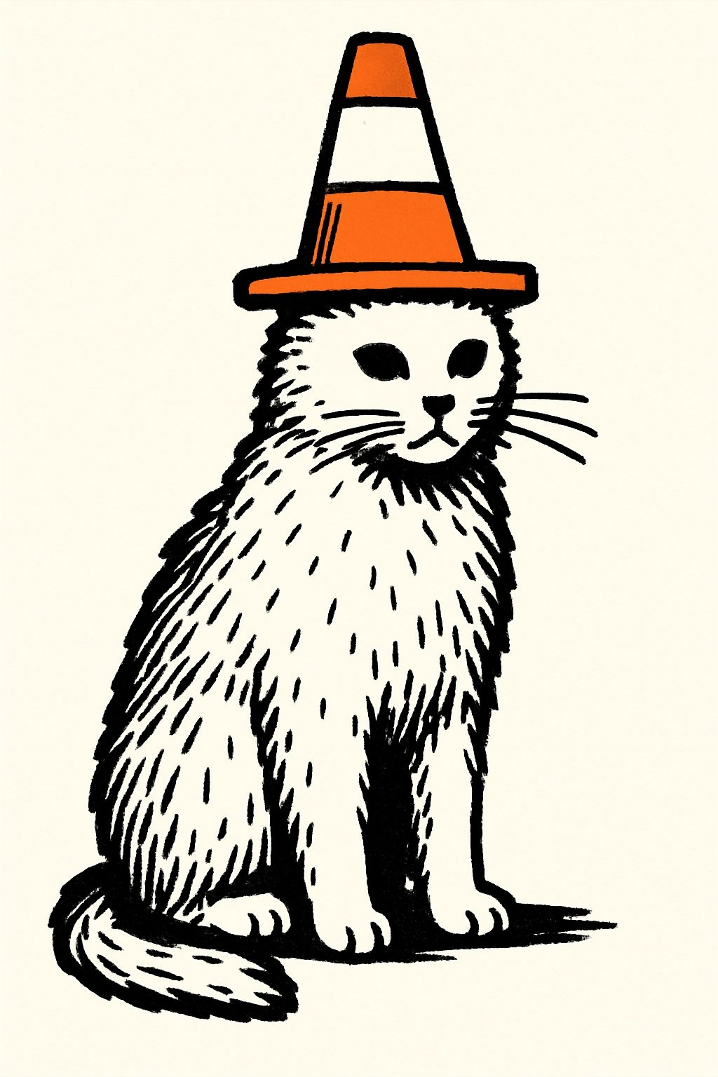 Whimsical Cartoon Cat with Traffic Cone Hat T-Shirt