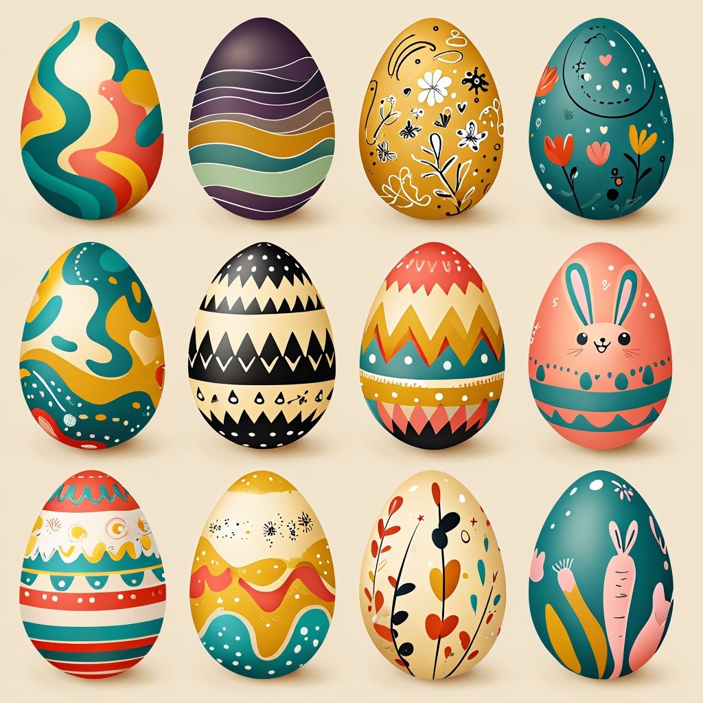 Vibrant Colorful Easter Eggs Pattern on Light Beige Background Seamless Pattern