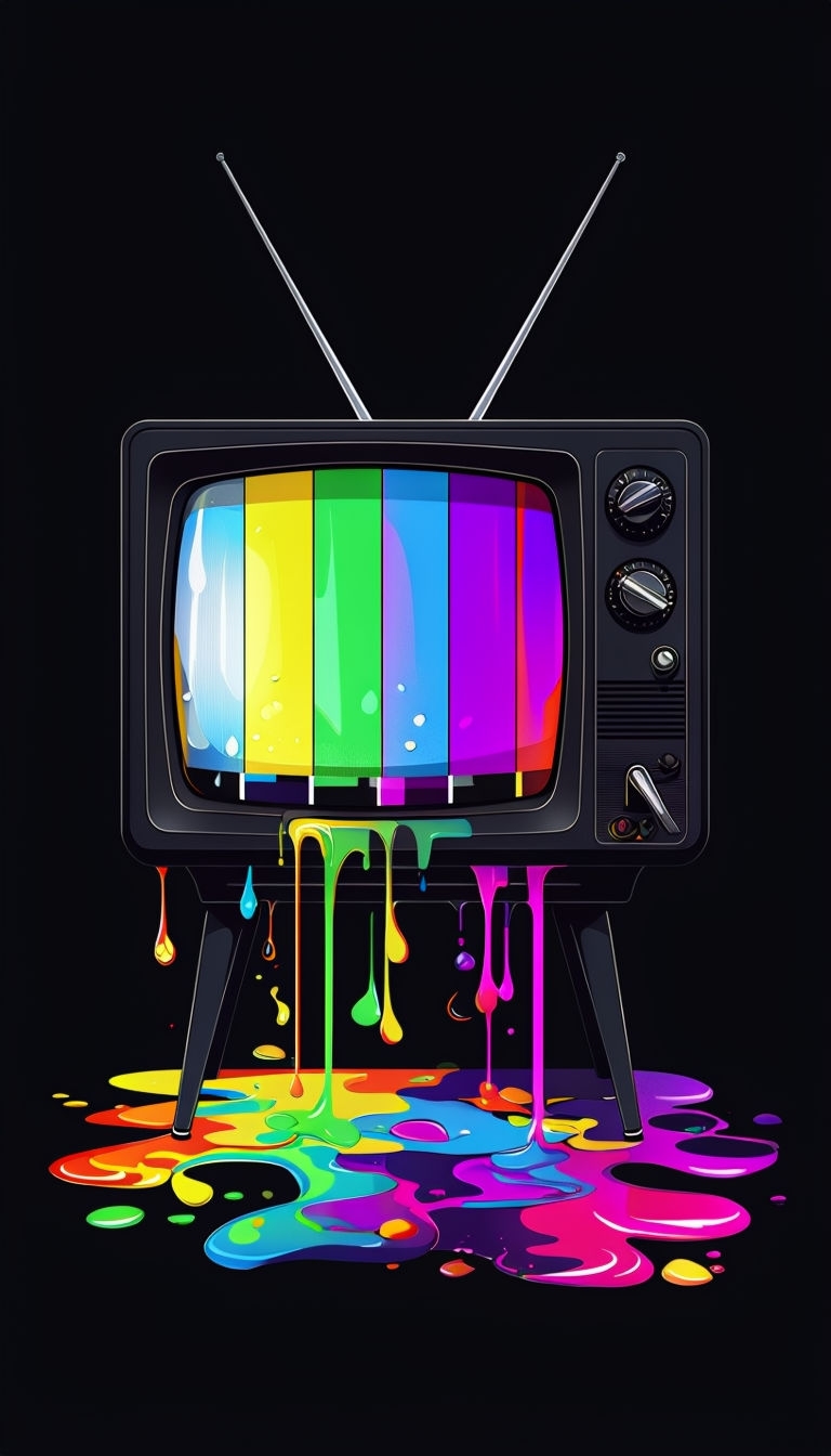 Retro Black Television with Colorful Dripping Test Pattern Art