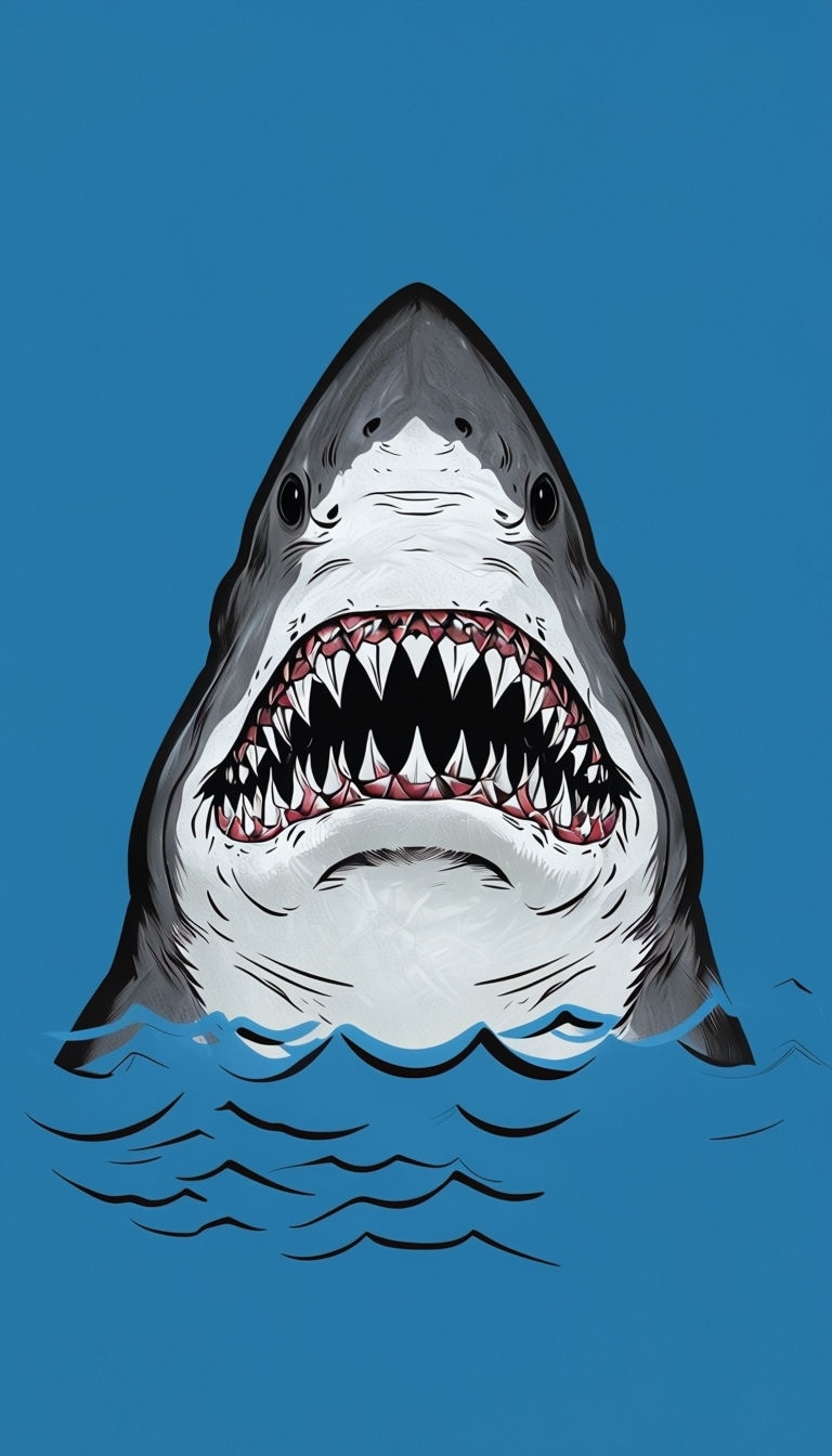 Friendly Great White Shark Illustration with Toothy Grin Mobile Wallpaper