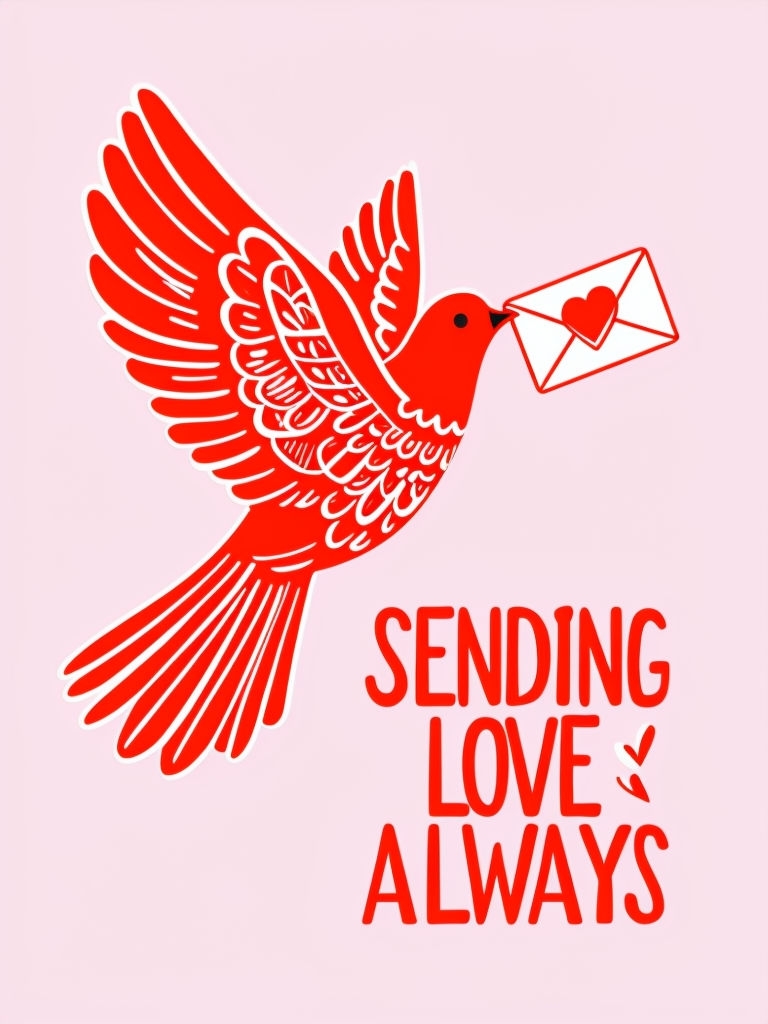 Vibrant Red Dove Sending Love Illustration for Greeting Card Design