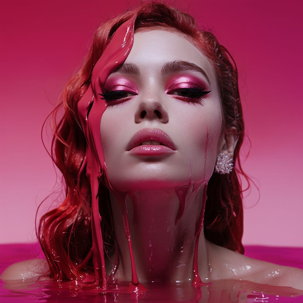 Surreal Magenta Portrait of a Woman in Liquid Art Spotify Album Cover