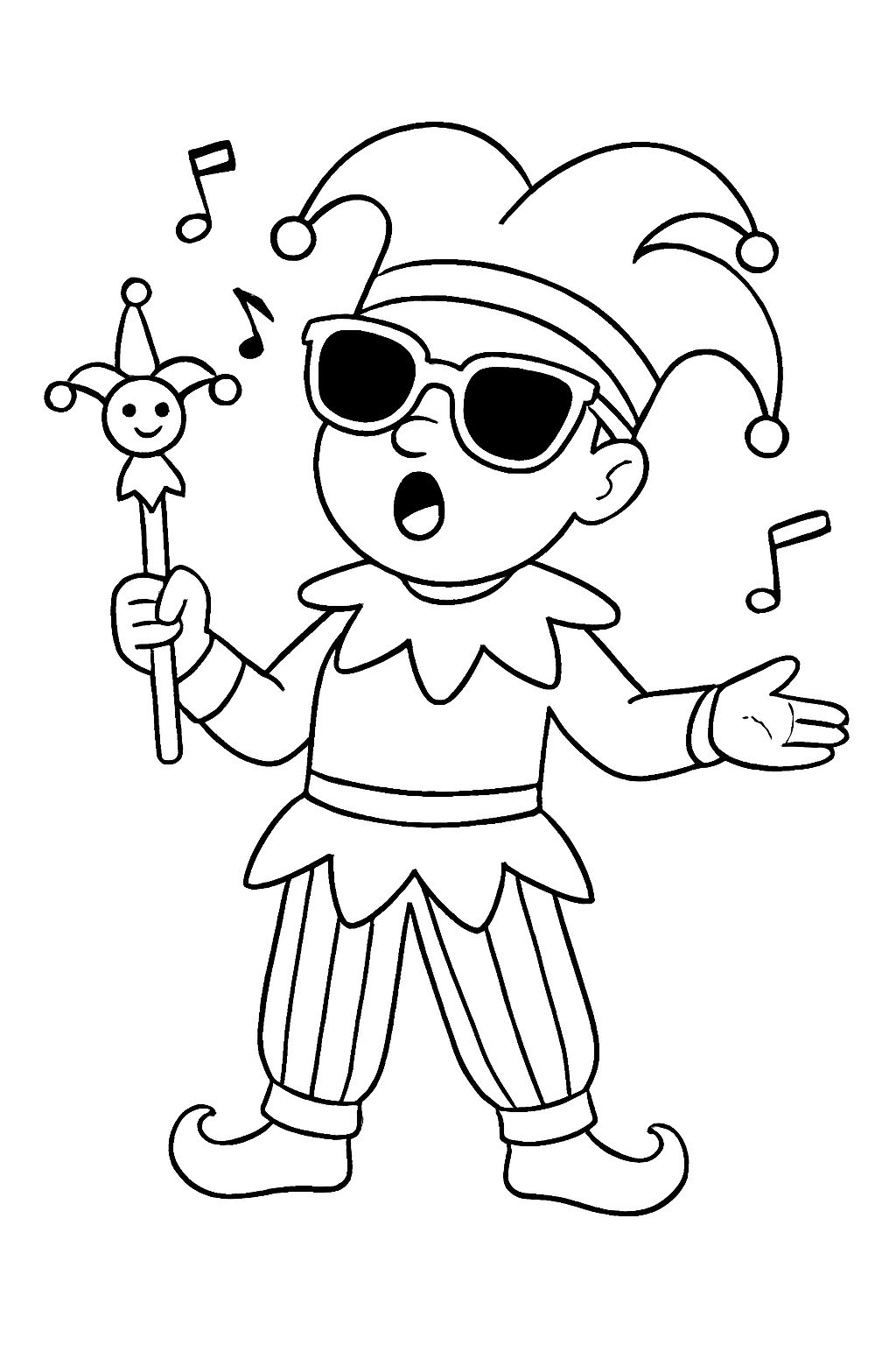 Playful Cartoon Jester Character Line Drawing for Coloring Book Pages