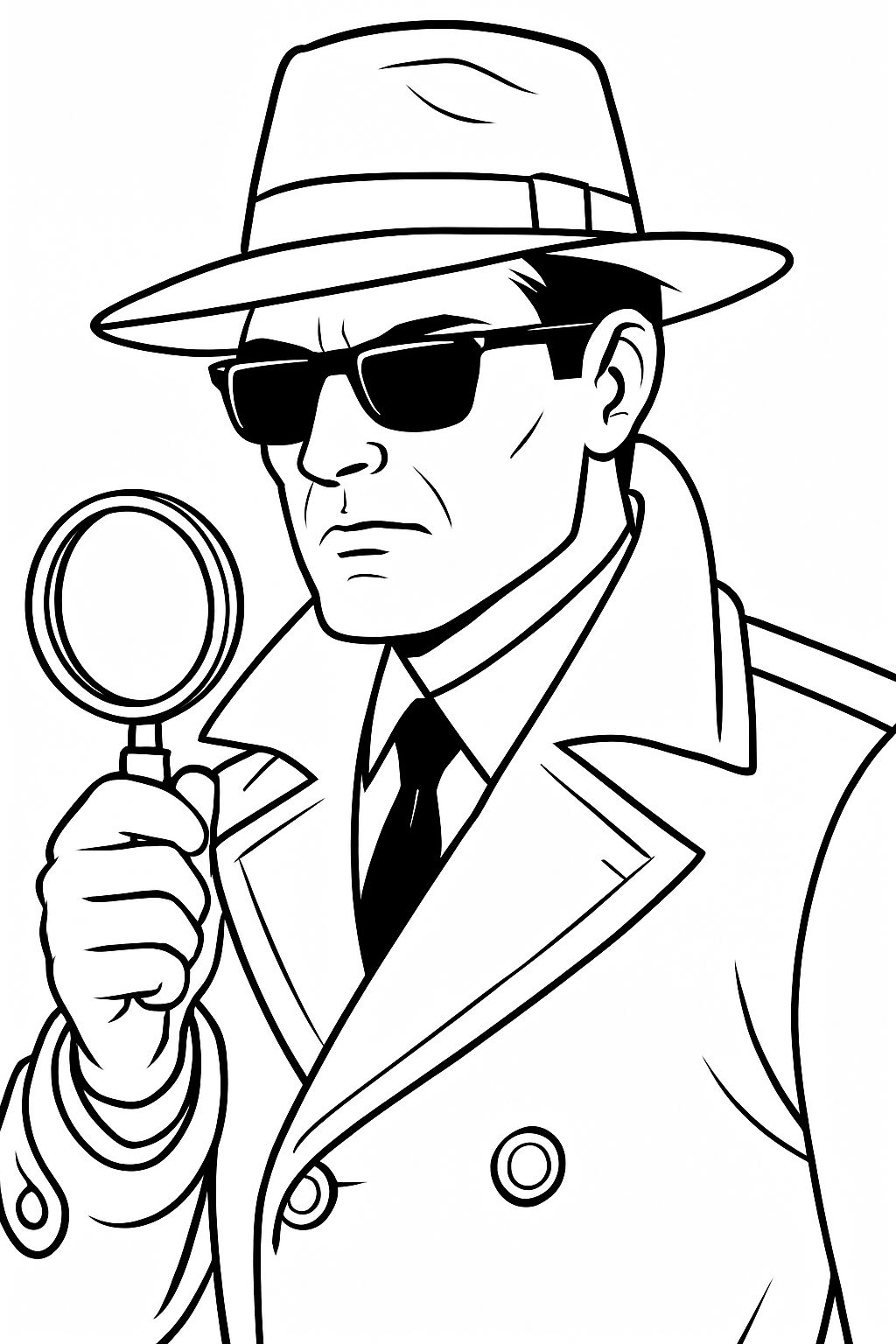 Detective in Trench Coat and Sunglasses Line Art Coloring Page