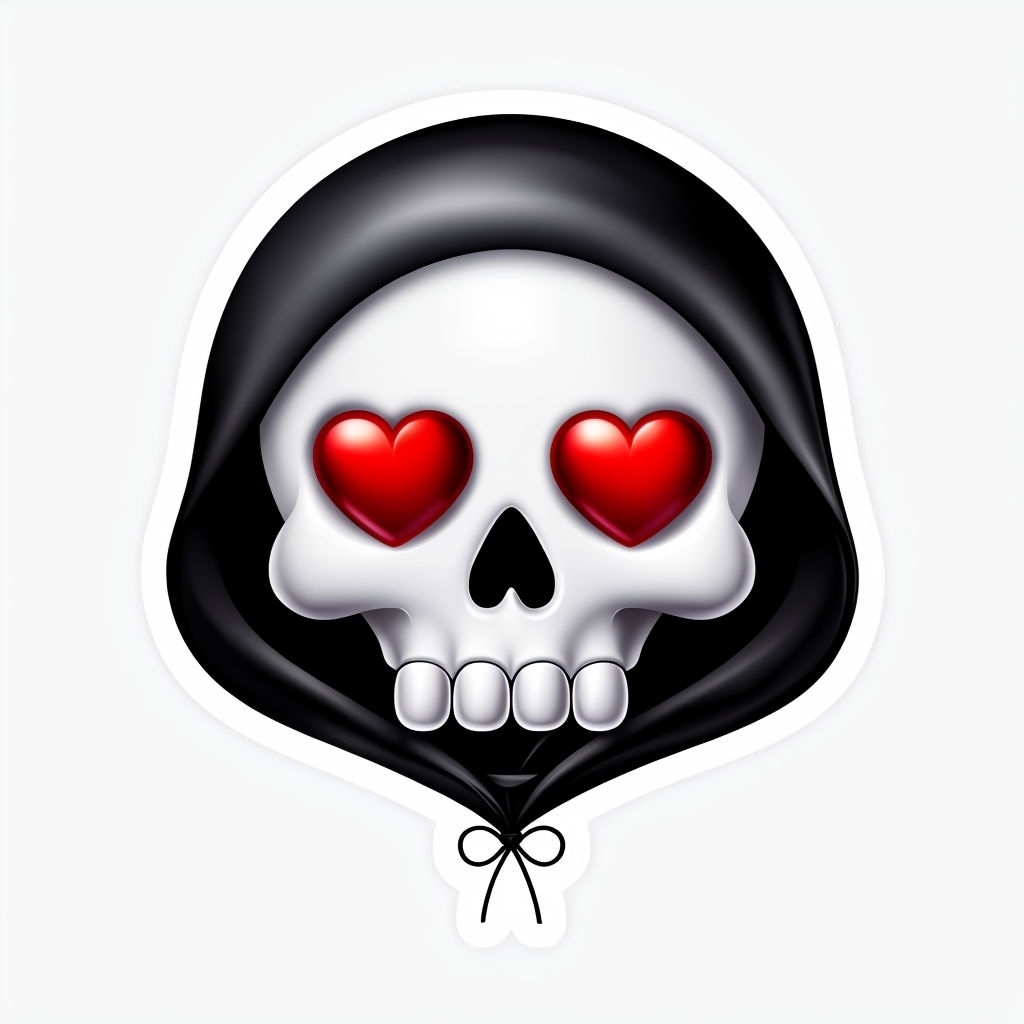 Skull-Shaped Balloon with Heart Eyes Whimsical Sticker