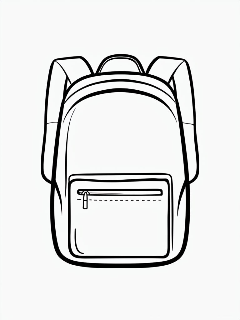 Minimalist Line Drawing of a Backpack Coloring Book Page