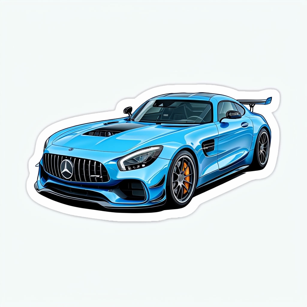 Sleek Sky Blue Mercedes-AMG Sports Car Illustration Sticker