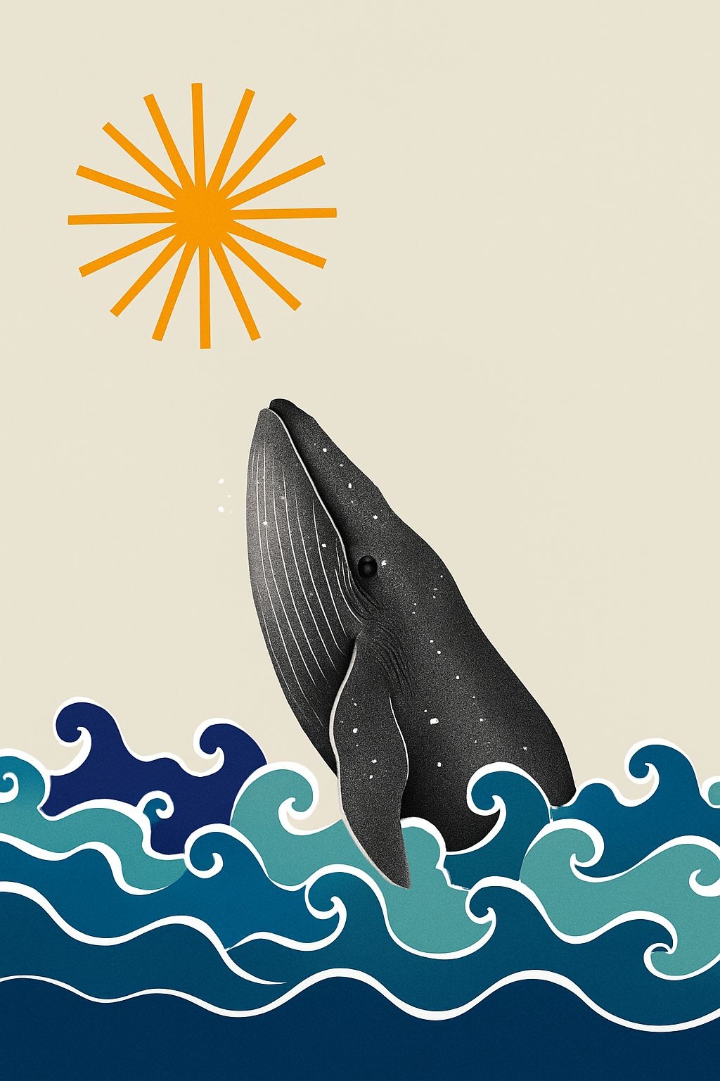 Dynamic Minimalist Whale Breaching Illustration Against Waves Poster