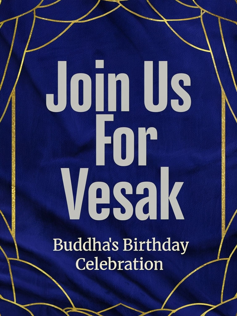 Chic Navy Blue Vesak Invitation Card with Silver and Gold Accents Card