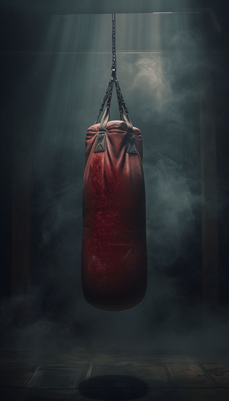 Moody Red Punching Bag in Foggy Room Photograph Mobile Wallpaper