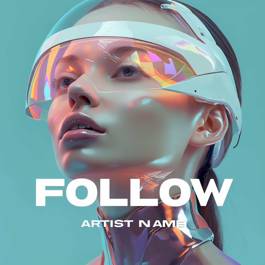 Futuristic Cyberpunk Portrait with Reflective Helmet Artwork Spotify Album Cover