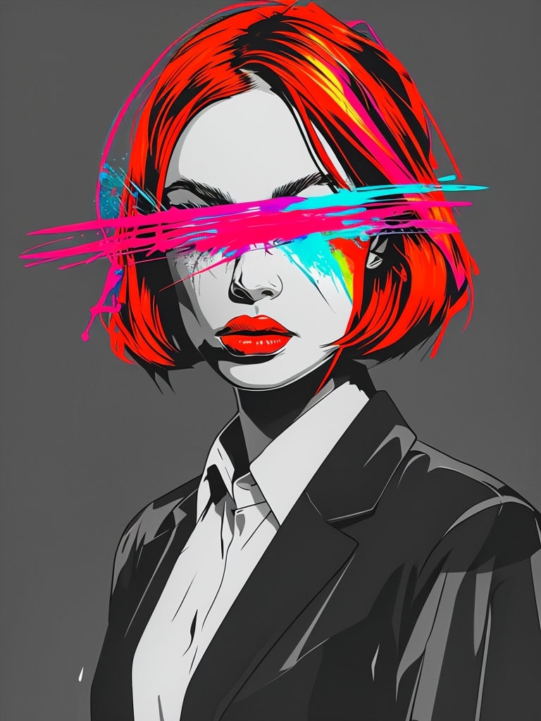 Bold Young Woman with Fiery Red Hair and Neon Graffiti Art