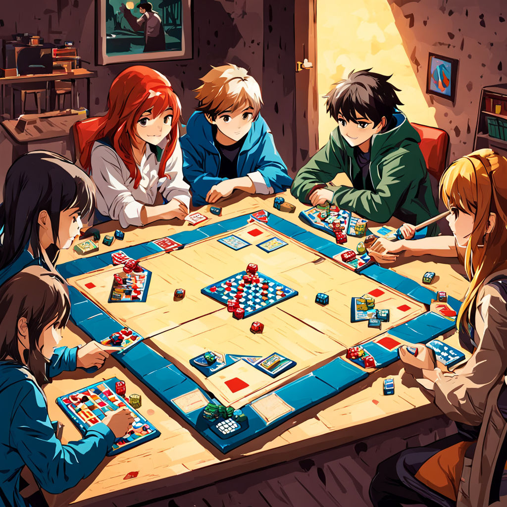 A group of young people playing board games at a center by ki - Playground