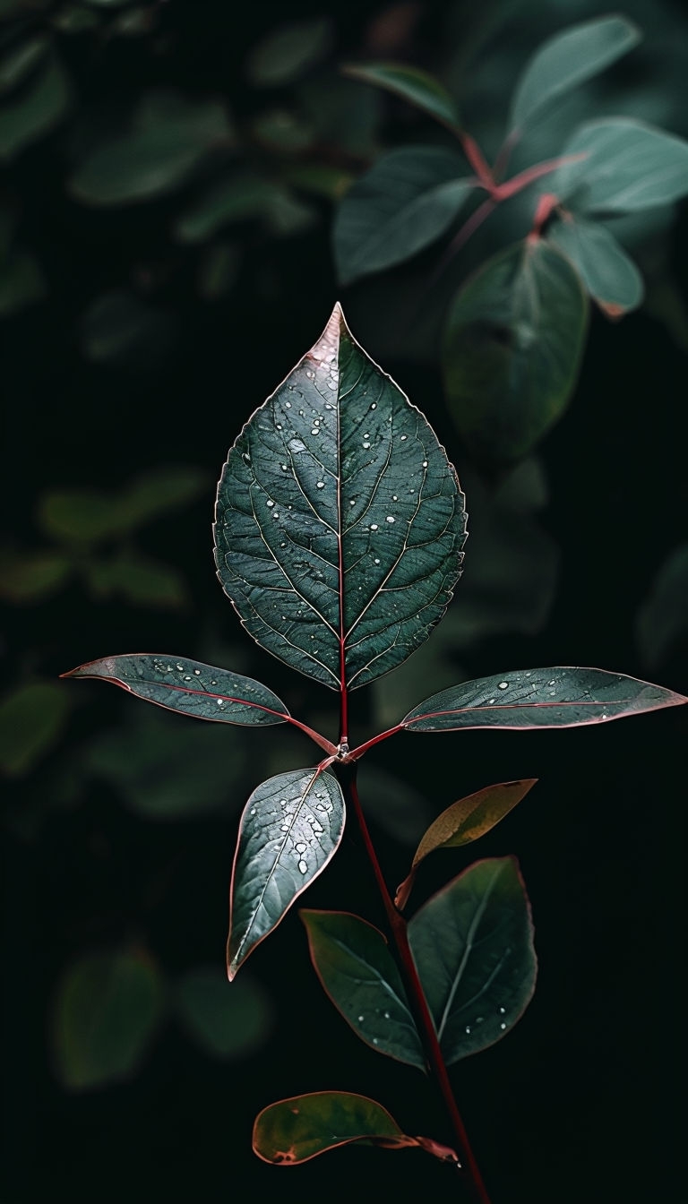 Minimalist Leaf Photography with Water Droplets for Nature Lovers Mobile Wallpaper