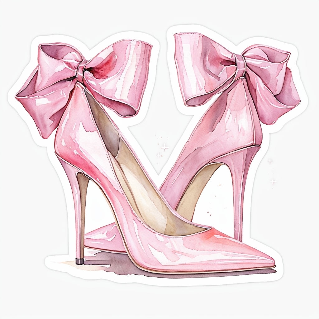 Elegant Watercolor High-Heeled Shoes with Bows Sticker