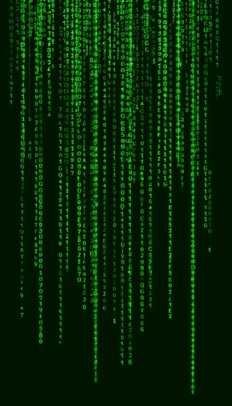 Digital Green Code Matrix on Black Background Mobile Wallpaper