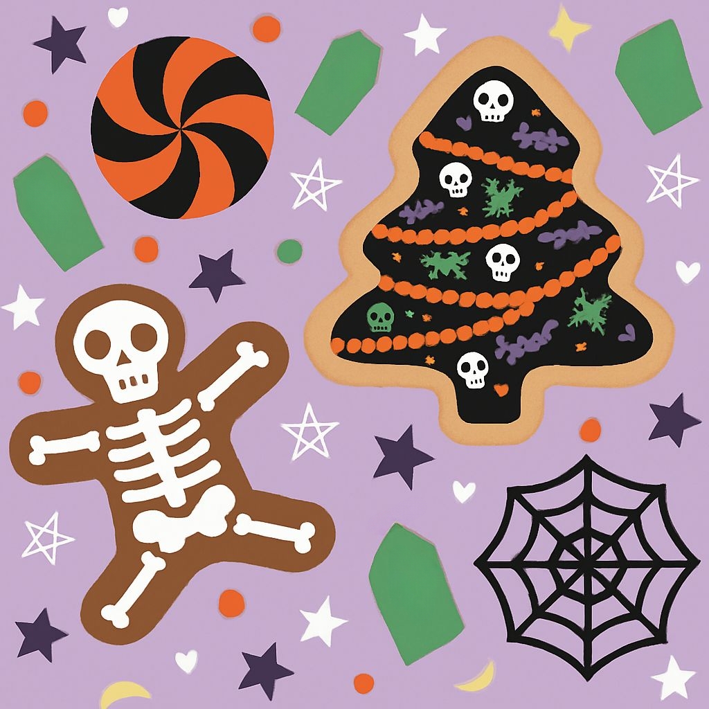Halloween-Themed Cookies and Decorations Seamless Pattern