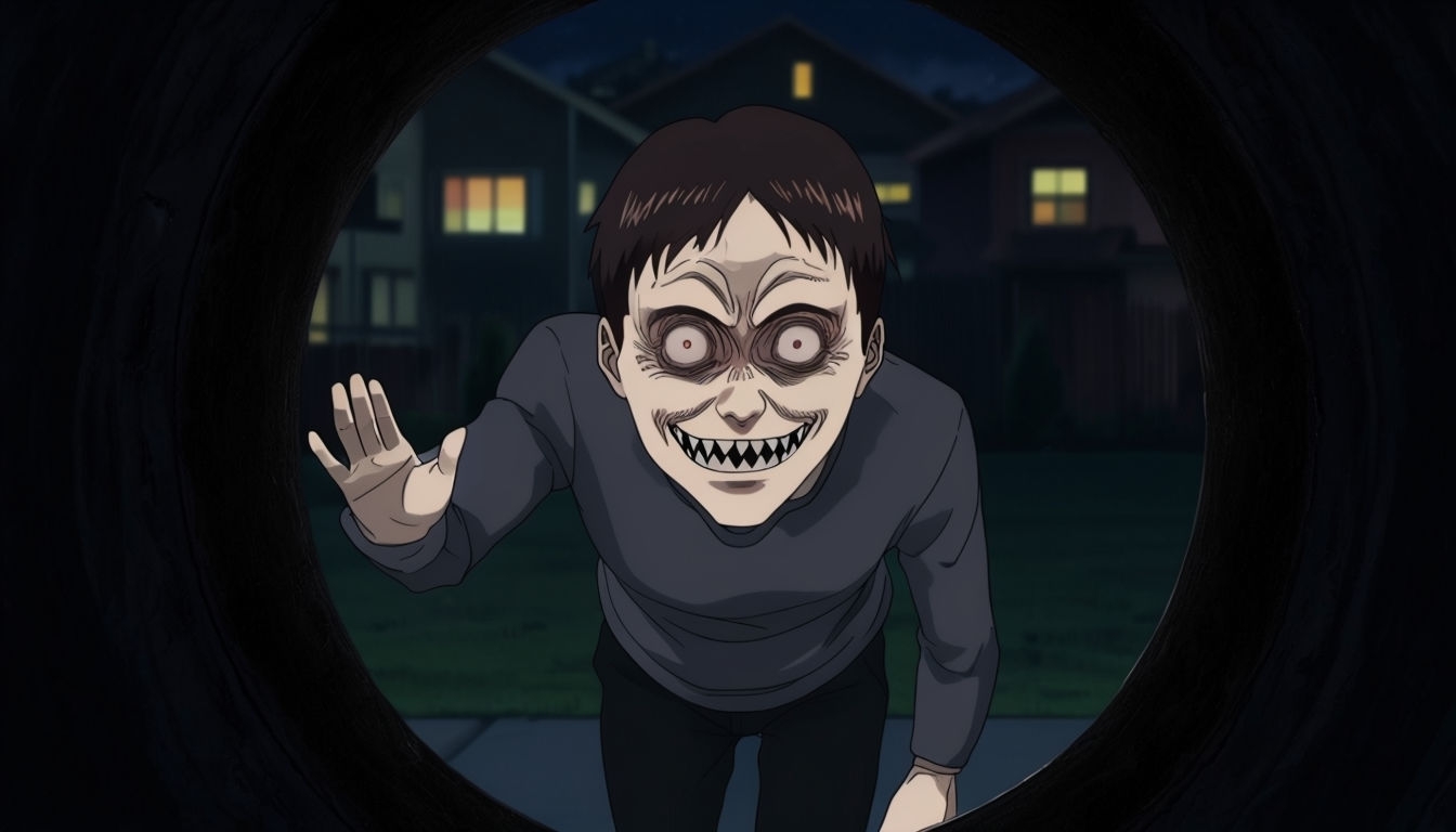 Creepy Anime Character Through Black Portal Virtual Background