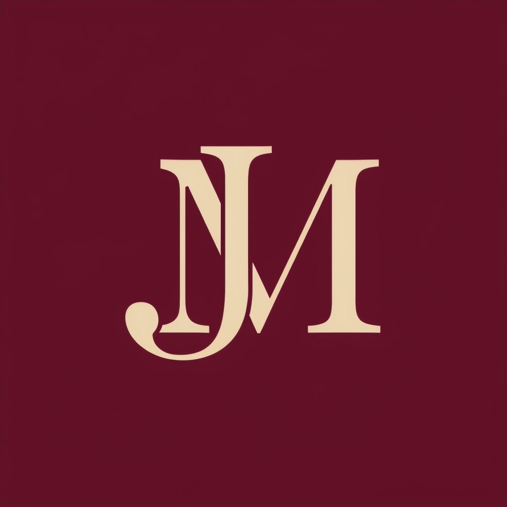Elegant Gold JM Monogram Design on Deep Burgundy Background Monogram