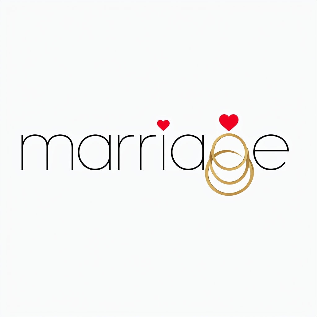 Elegant Minimalist Marriage Logo with Gold Rings and Heart