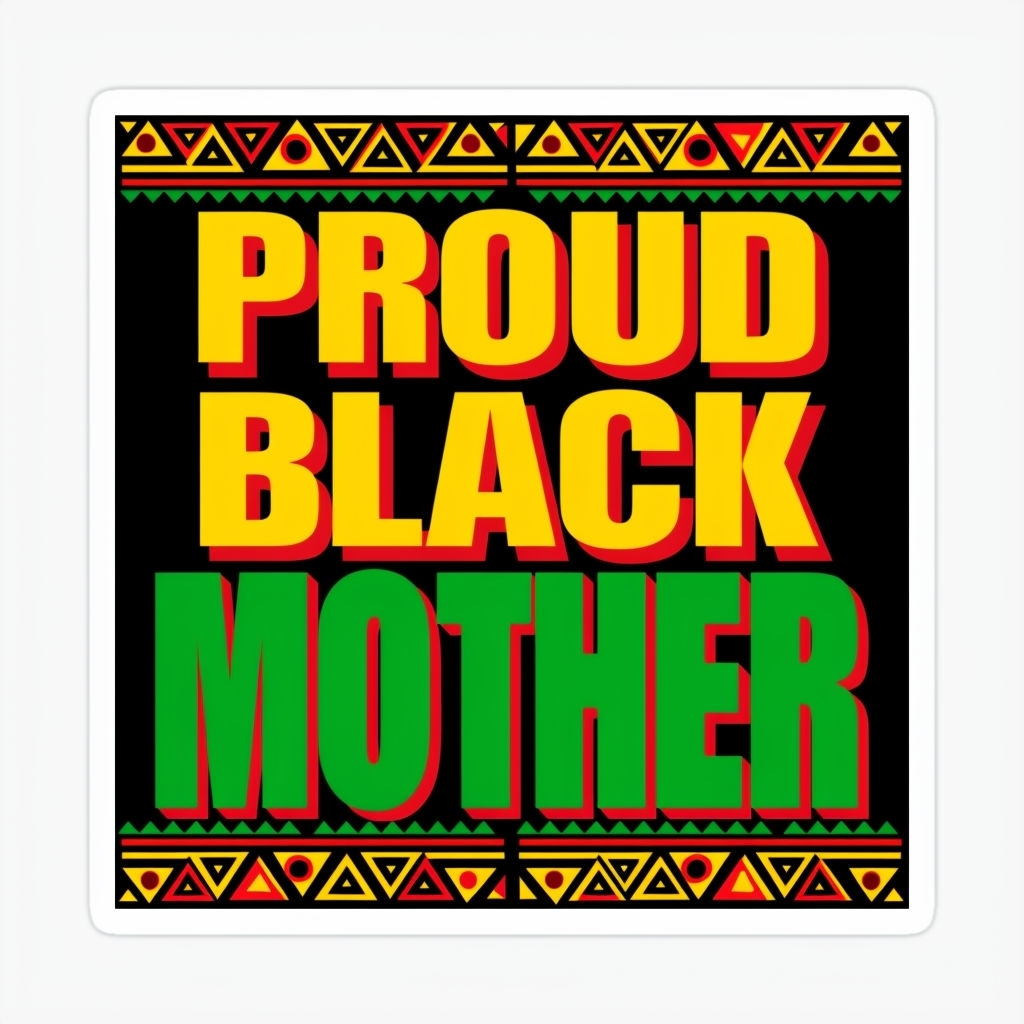 Proud Black Mother Vibrant Sticker with Pan-African Patterns