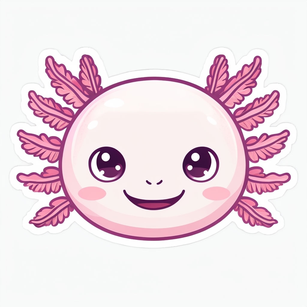 Cheerful Cartoon Axolotl Face Illustration Sticker