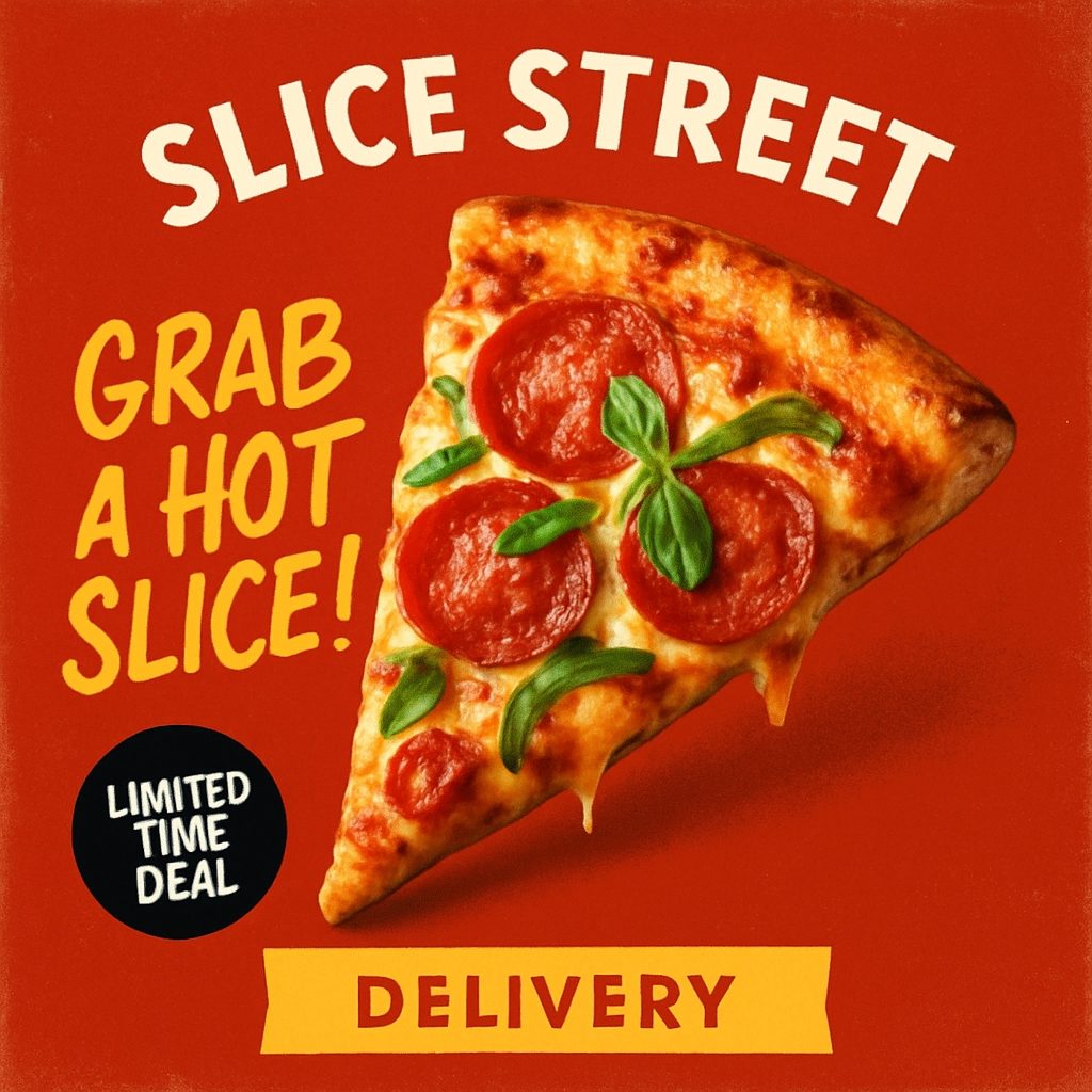 Vibrant Slice Street Pizza Promotion with Limited Time Deal Ads