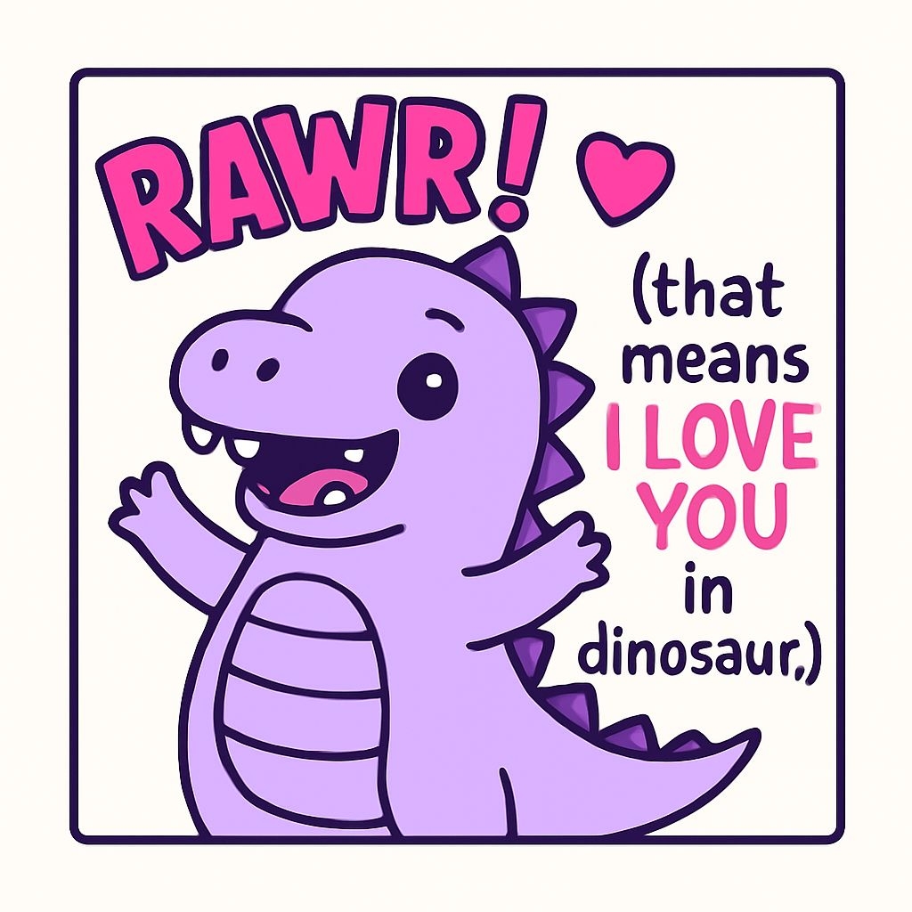 Cute Cartoon Dinosaur 'RAWR!' Love Message Sticker