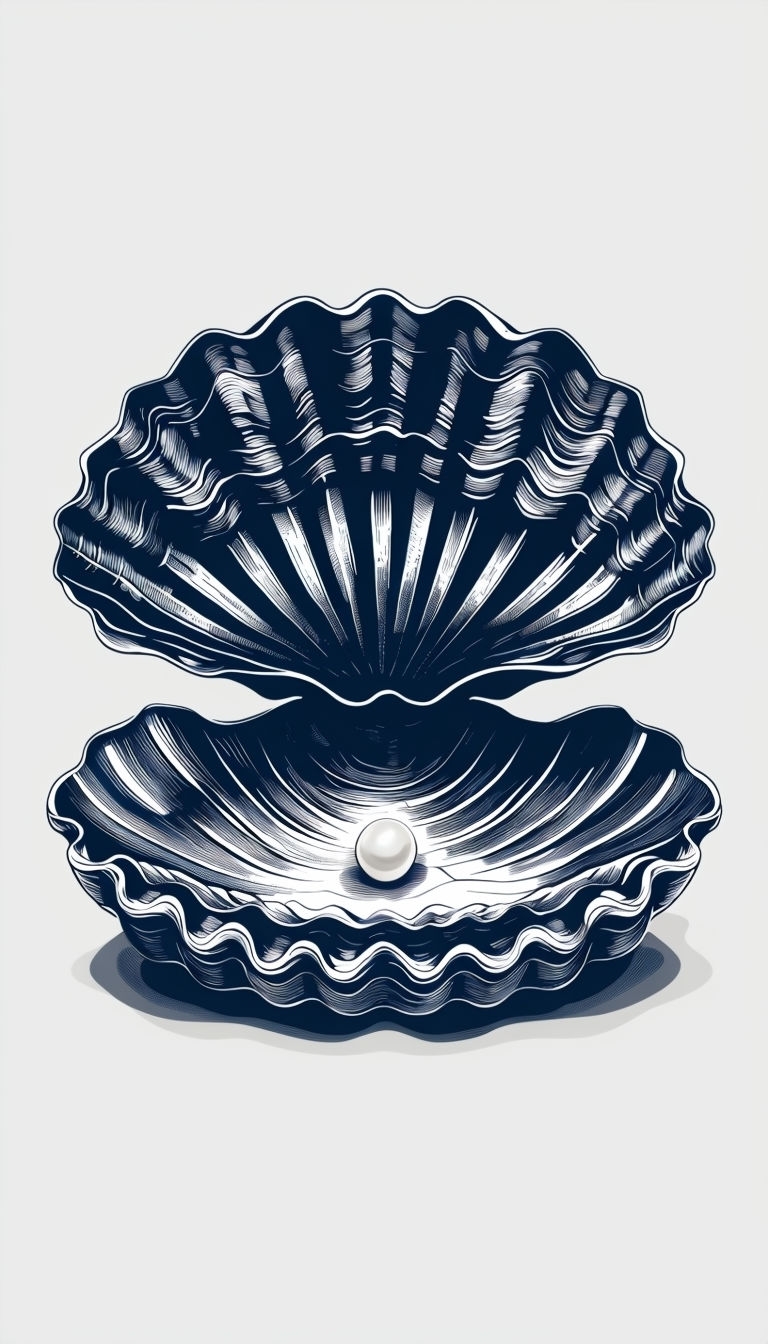 Elegant Navy Blue Clam Shell with Pearl Vector Illustration Phone Case Cover