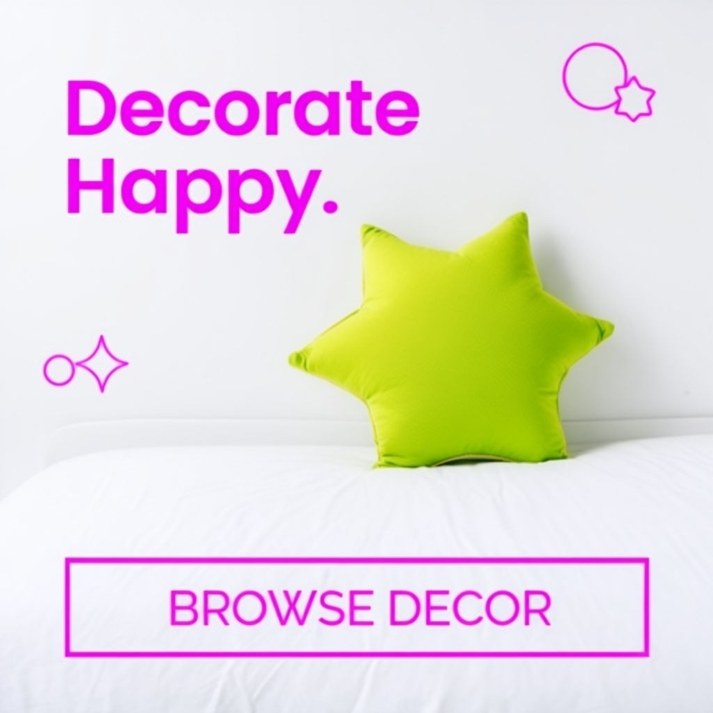 Playful Home Decor Advertisement with Vibrant Throw Pillow Social Media Post