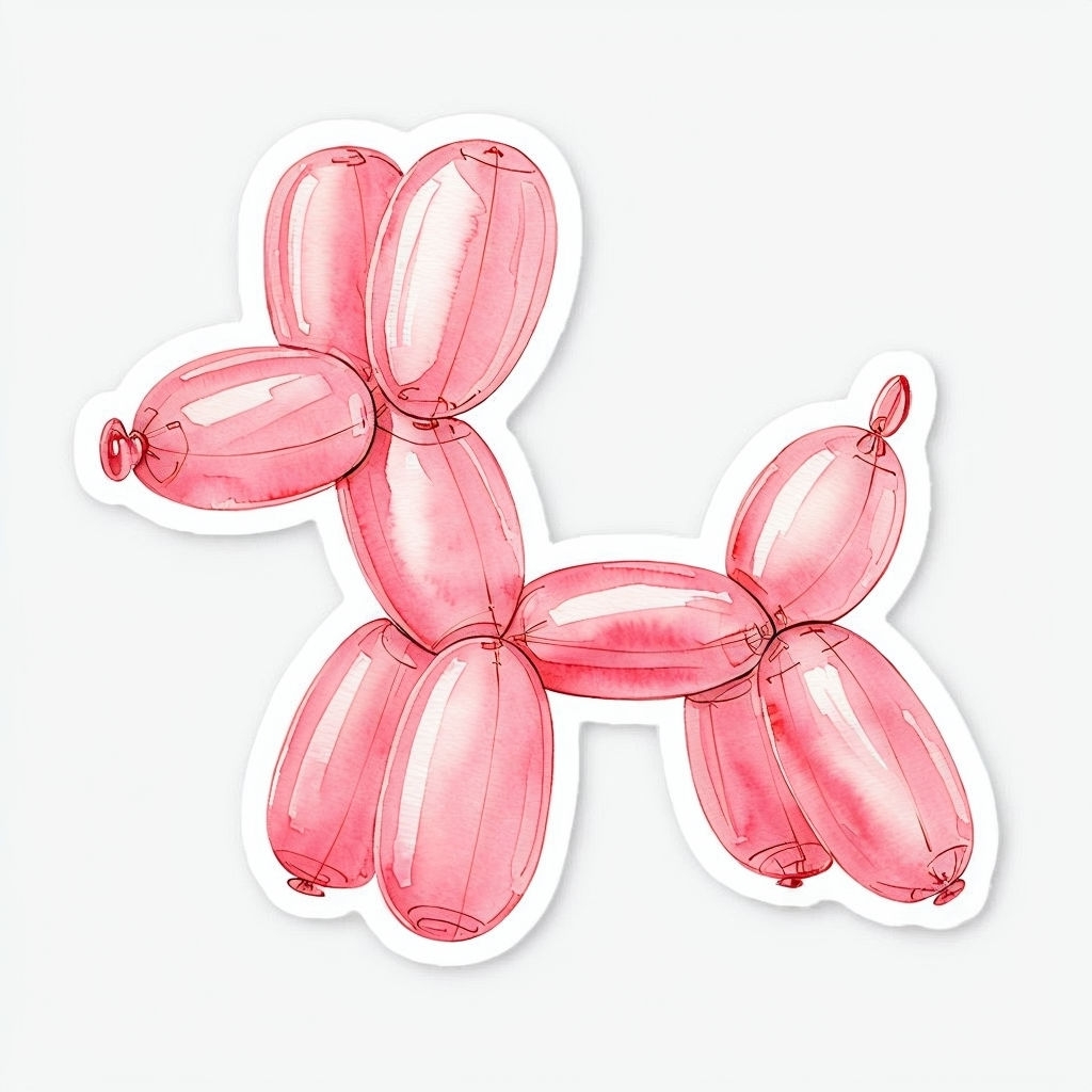 Playful Pink Balloon Dog Watercolor Illustration Sticker