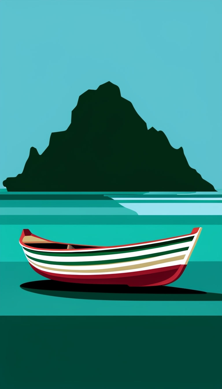 Tranquil Minimalist Beach Scene with Boat Digital Artwork Mobile Wallpaper