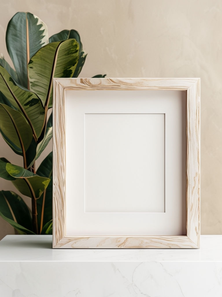 Minimalist Light Wood Frame with Green Plant Photography Mockup