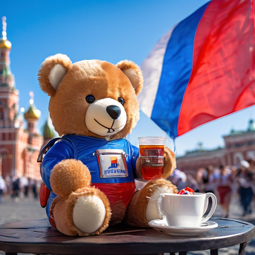 Giant cute teddybear give warm welcome a small village