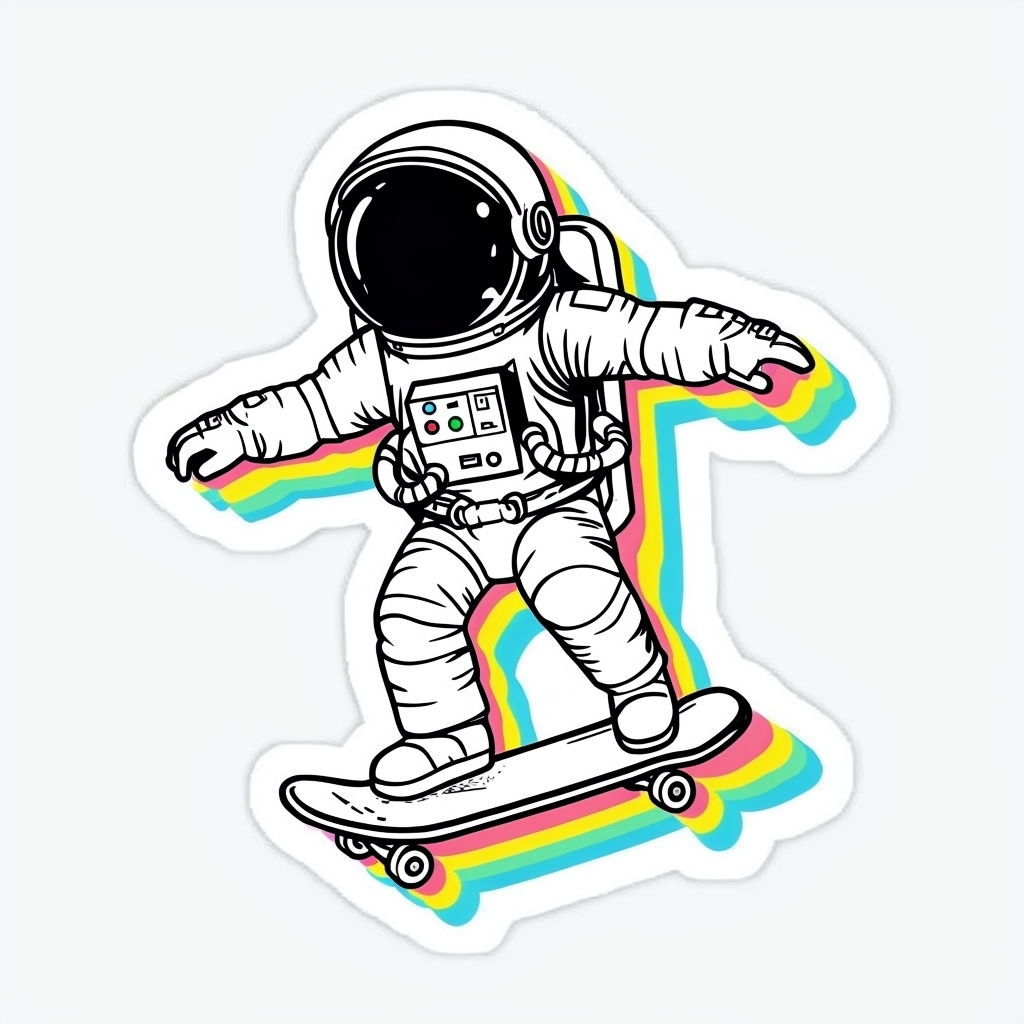 Playful Astronaut Skateboarding in Space Die-Cut Sticker