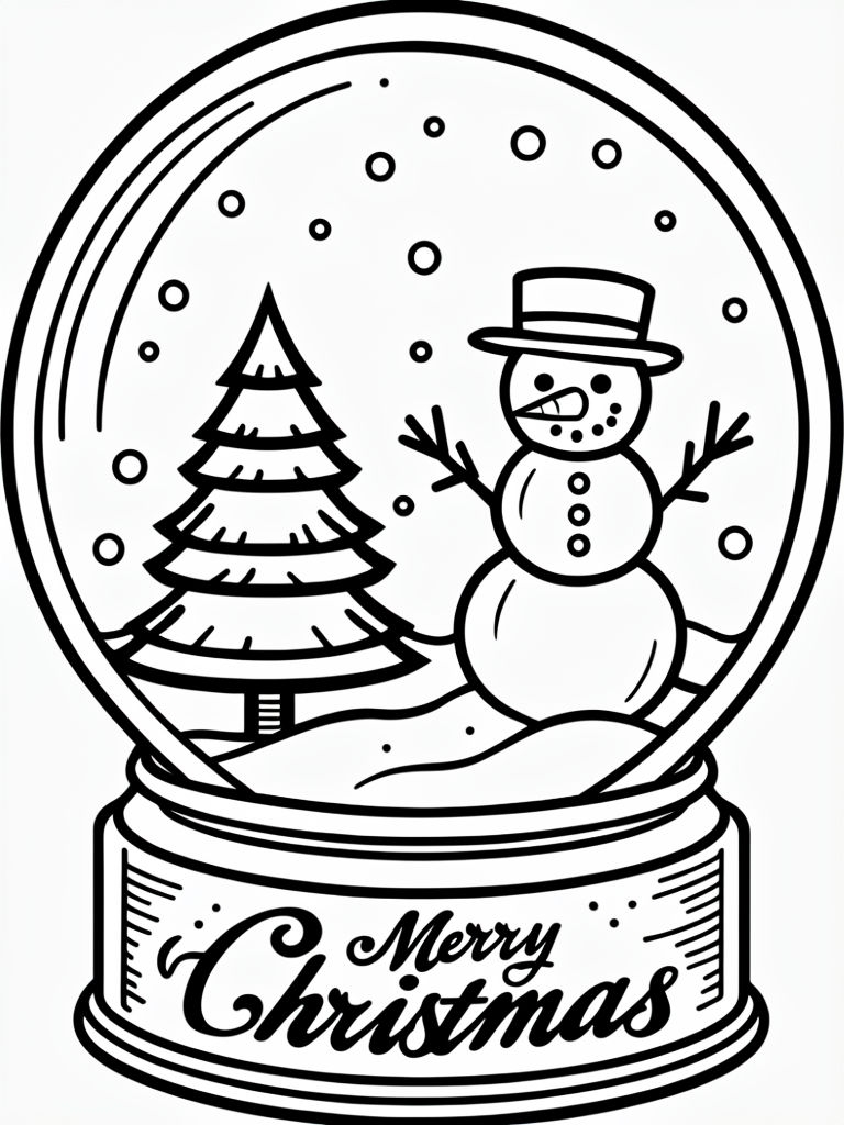 Whimsical Snow Globe Christmas Scene Coloring Page