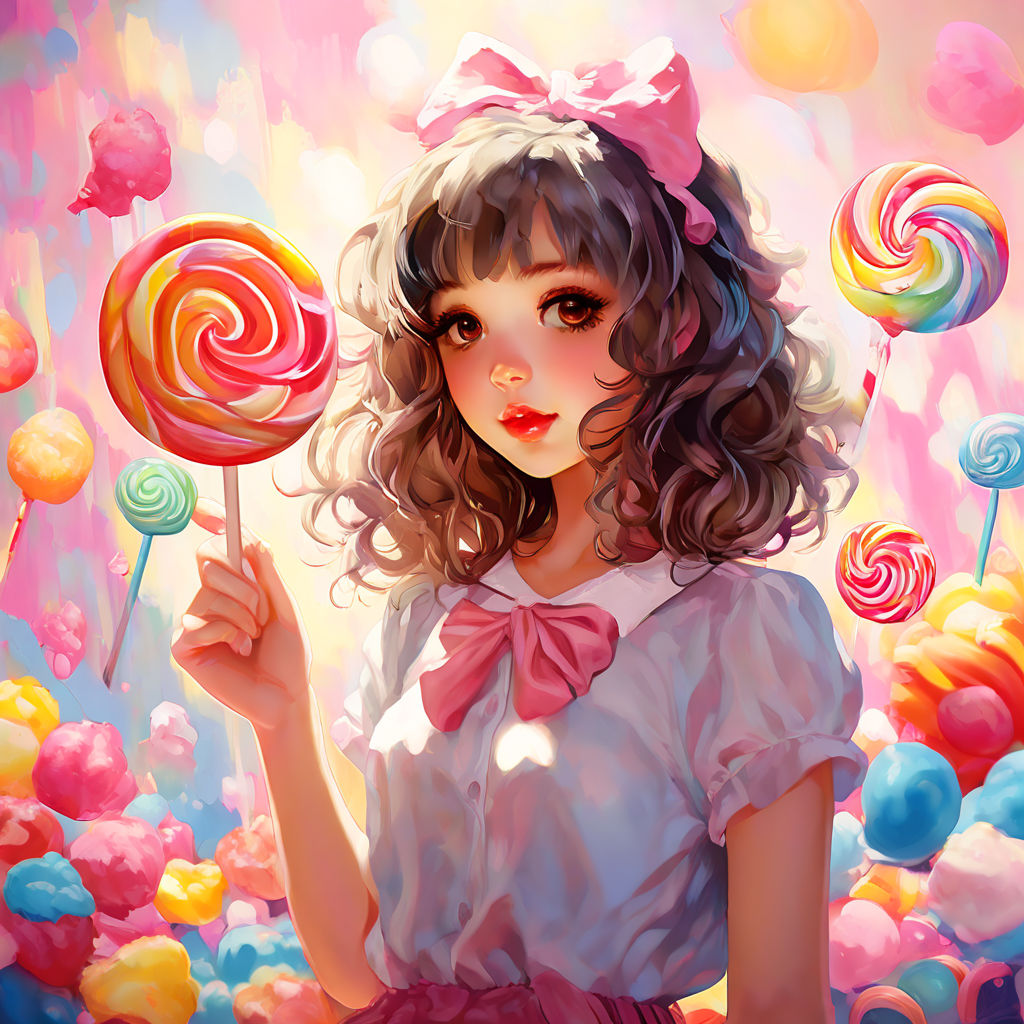 Cute anime girl in candy land