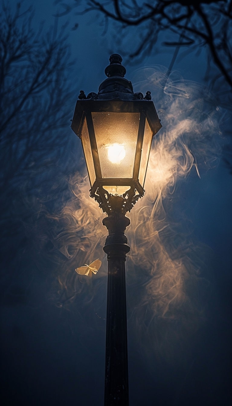 Mysterious Vintage Streetlamp in Foggy Night Scene Mobile Wallpaper