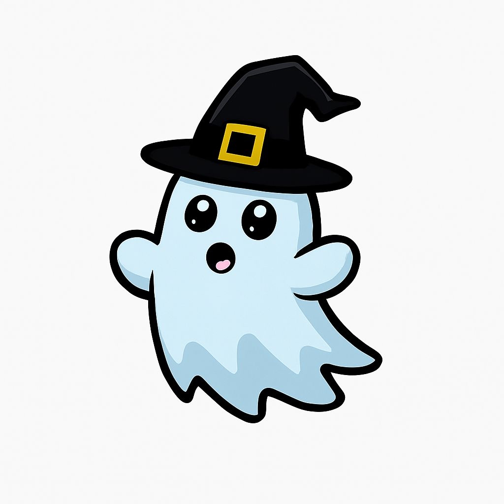 Cute Blue Cartoon Ghost with Witch Hat Halloween Sticker