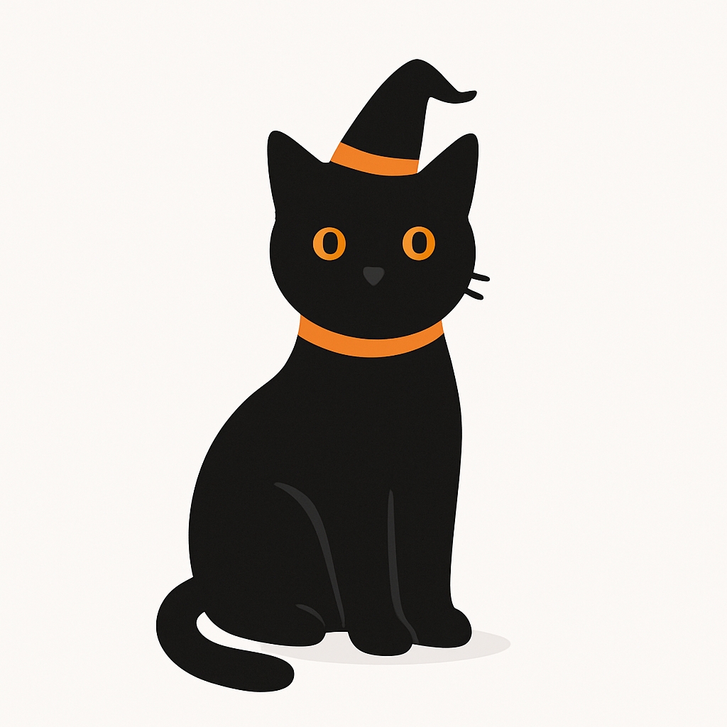 Minimalist Black Cat in Witch Hat Cartoon Illustration Sticker