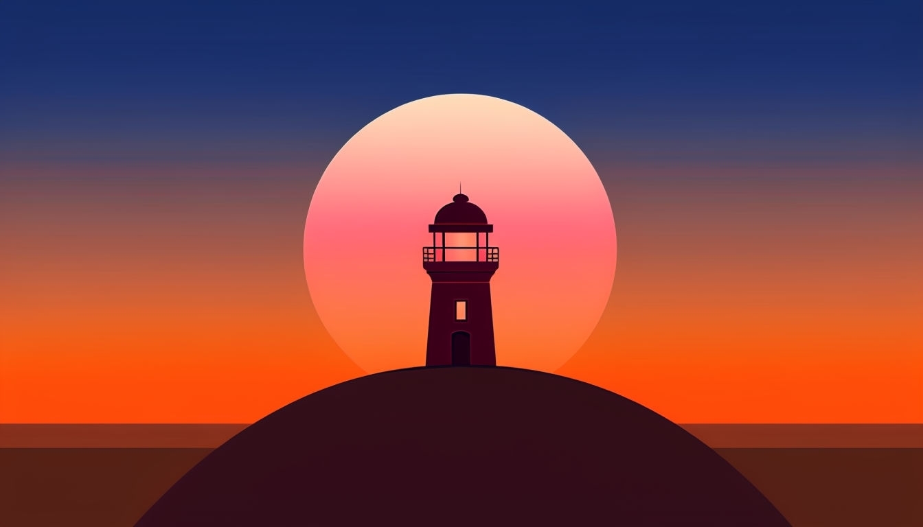 Minimalist Sunset Lighthouse Landscape Illustration Background