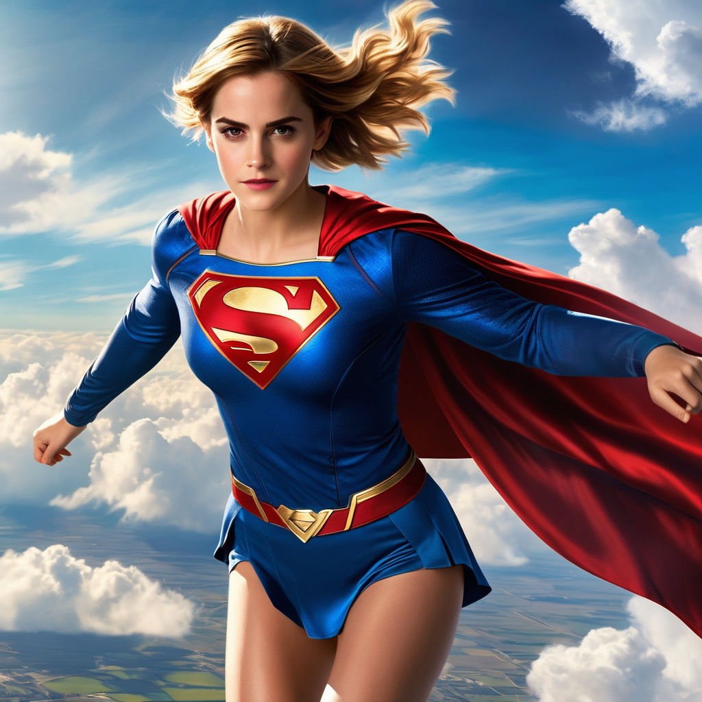 ultra realistic adult Emma Watson as supergirl