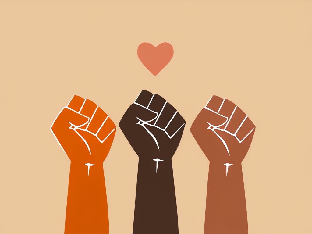 Empowering Solidarity Fists Illustration with Heart Symbol Social Media Post