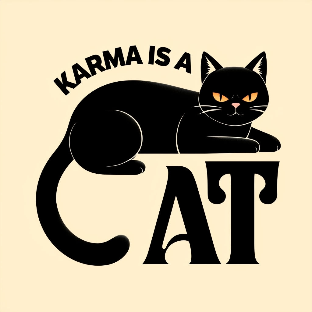 Karma Is a Cat Playful Black Cat Illustration T-Shirt