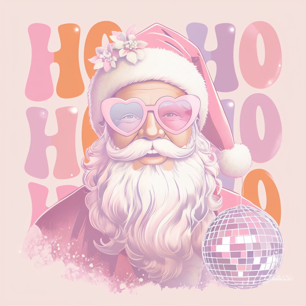 Cheerful Santa Claus with Pastel Sunglasses and Disco Ball Poster