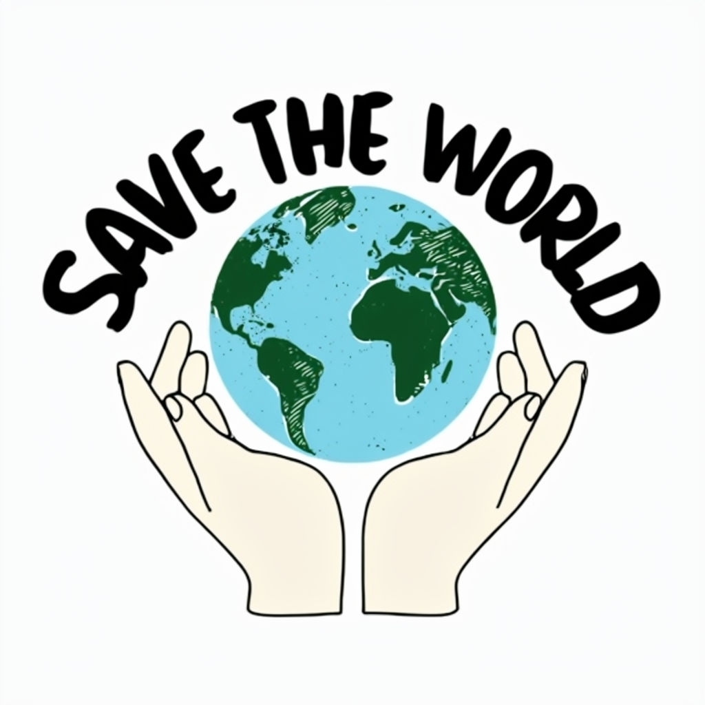 Save the World Hands Holding Globe Cartoon Illustration Poster