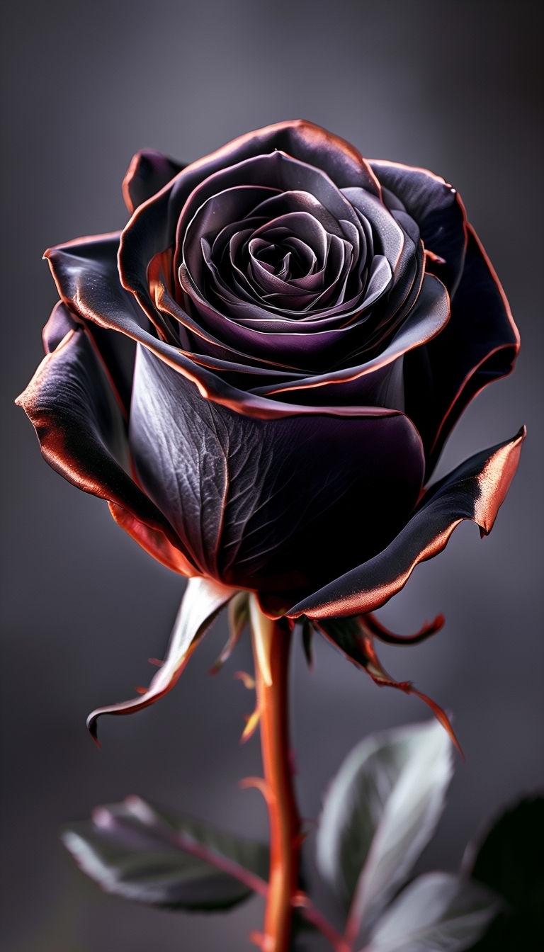 Elegant Velvet Black Rose with Copper Accents Mobile Wallpaper