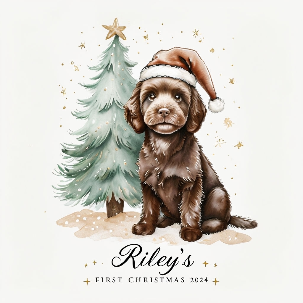 Charming Cockapoo with Christmas Tree Illustration Mug