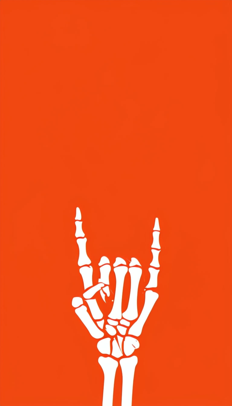 Skeletal Hand Rock On Gesture Minimalist Art Mobile Wallpaper