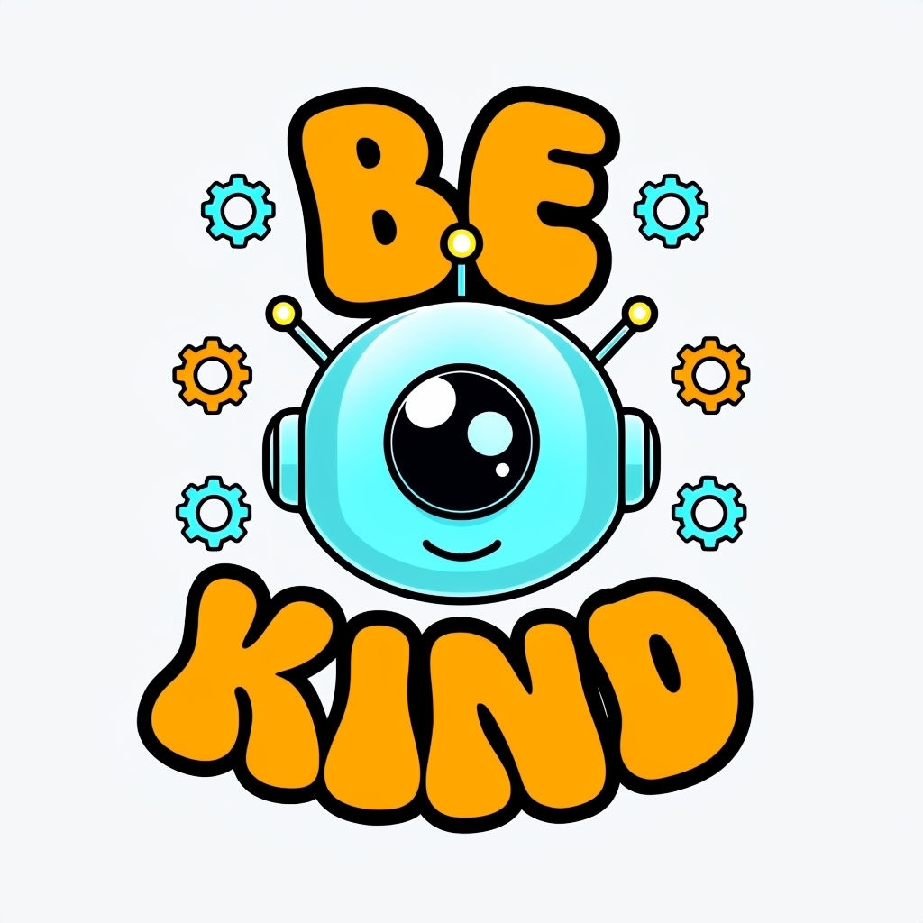 Cheerful Cartoon Robot Be Kind Icon T-Shirt